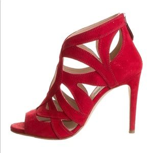 Miumiu red suede cage heels